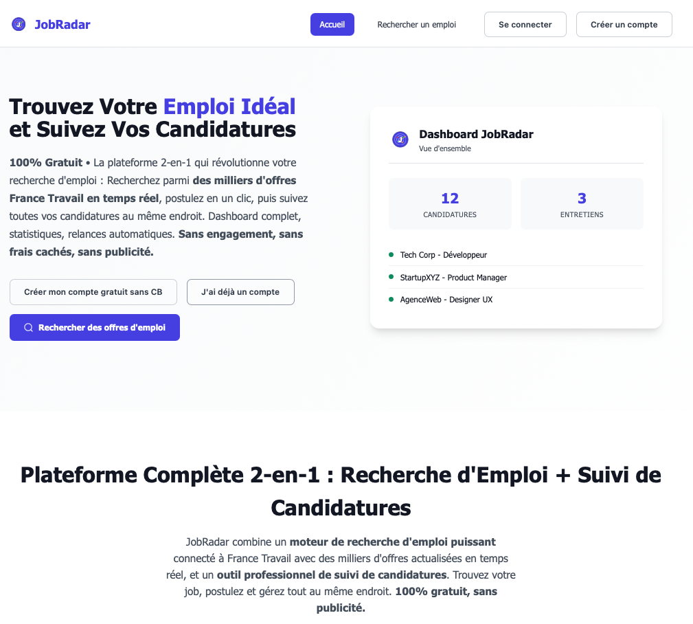Site web JobRadar - Réalisation agence web agcodes - Création site web